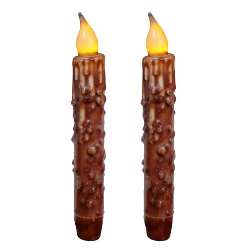Real Wax Hand Dipped Battery Operated LED Timer Taper Candles Country Primitive