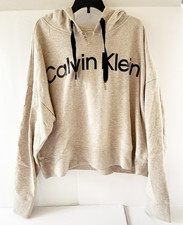 Calvin Klein Women's Sweatshirt Performance Cropped Hoodie Light Grey XXL