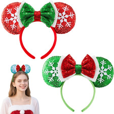 2 Pcs LED Christmas Headbands Mouse Ears Headbands, Lightup Red  Green Xmas The