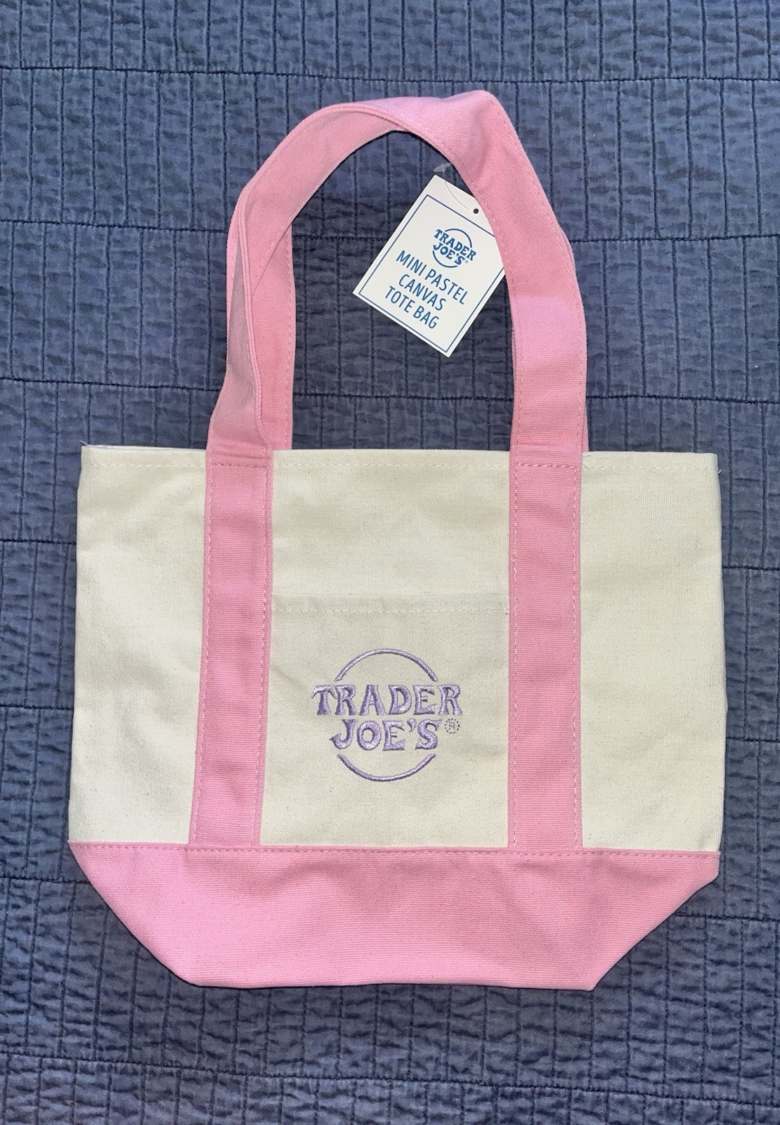 Trader Joe's Mini Pastel Pink Cotton Poly Canvas Tote Bag 13x11x6 Inches