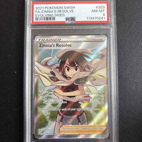 Pokemon Cards Zinnia's Resolve 203/203 Evolving Skies PSA NM-MT 8