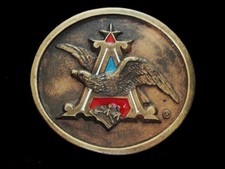 NF11111 NOS VINTAGE 1970s ANHEUSER-BUSCH LOGO BEER INDIAN METAL CRAFT BUCKLE
