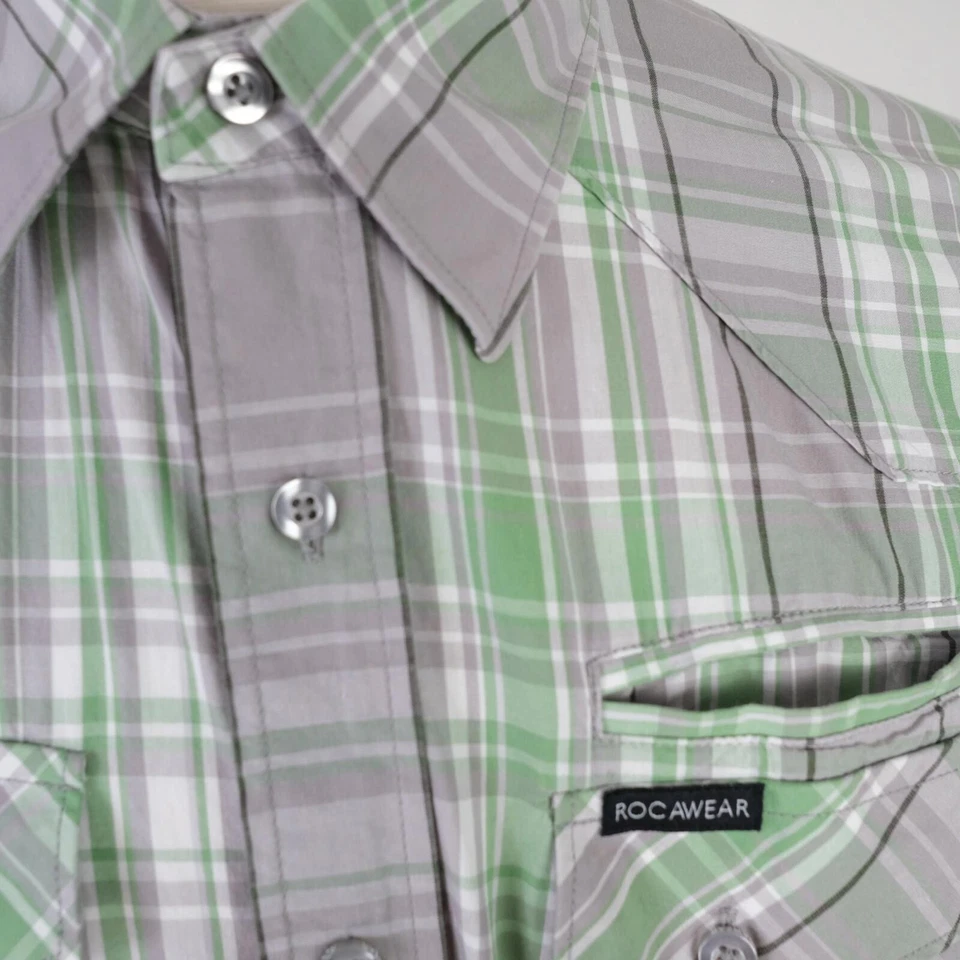 Camisa Rocawear Para Hombre Abotonada Gris Verde A Cuadros Mediana Foto 3 de 4