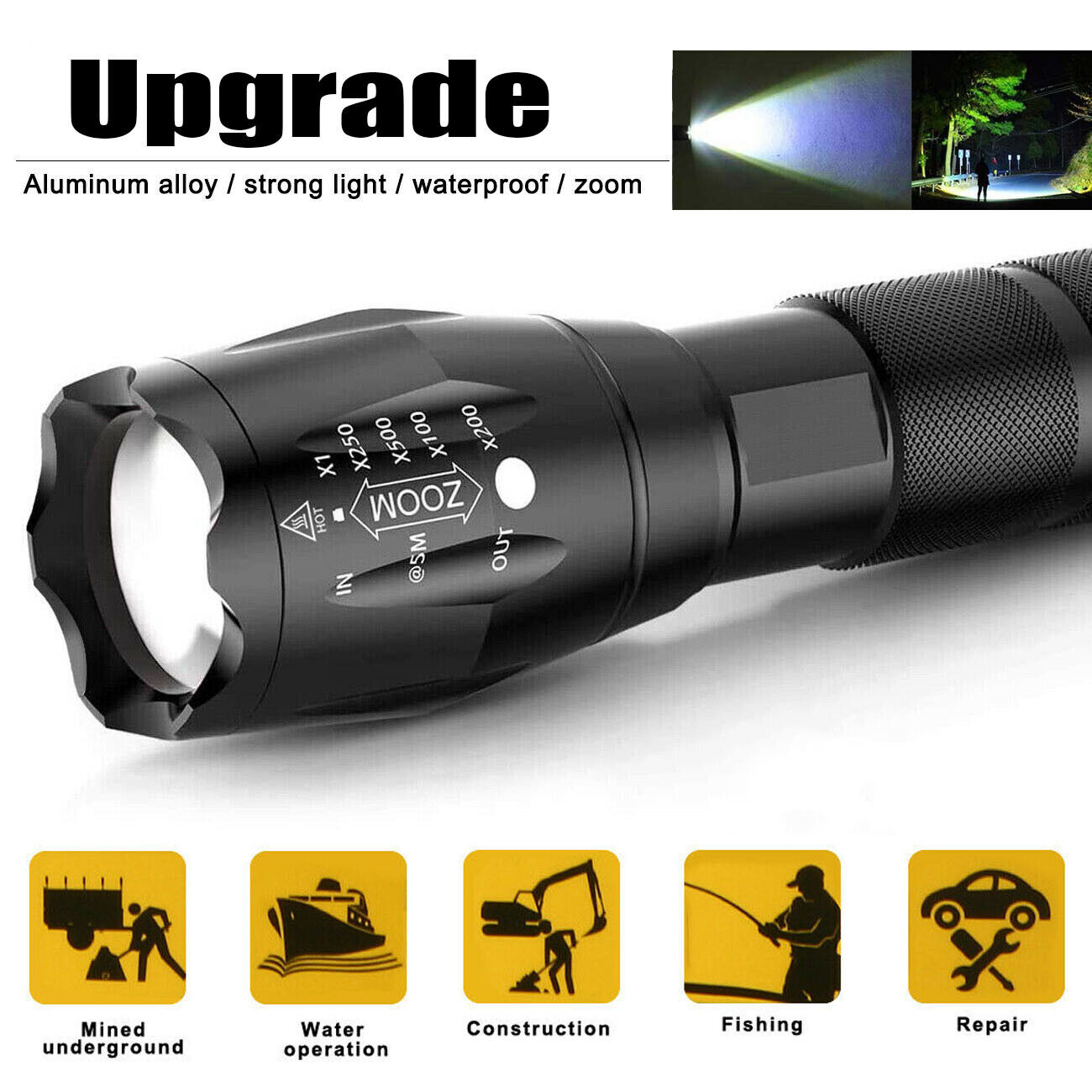 2 Pack High Powered Torch 1200000lm Super Bright LED Flashlight Searchlight Zoom