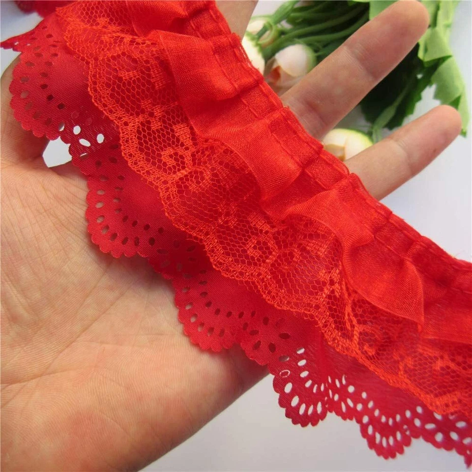 2 1/2 inch wide 3-layer ruffled Lace Trim Gathered select color price per yard - Image 3 of 4