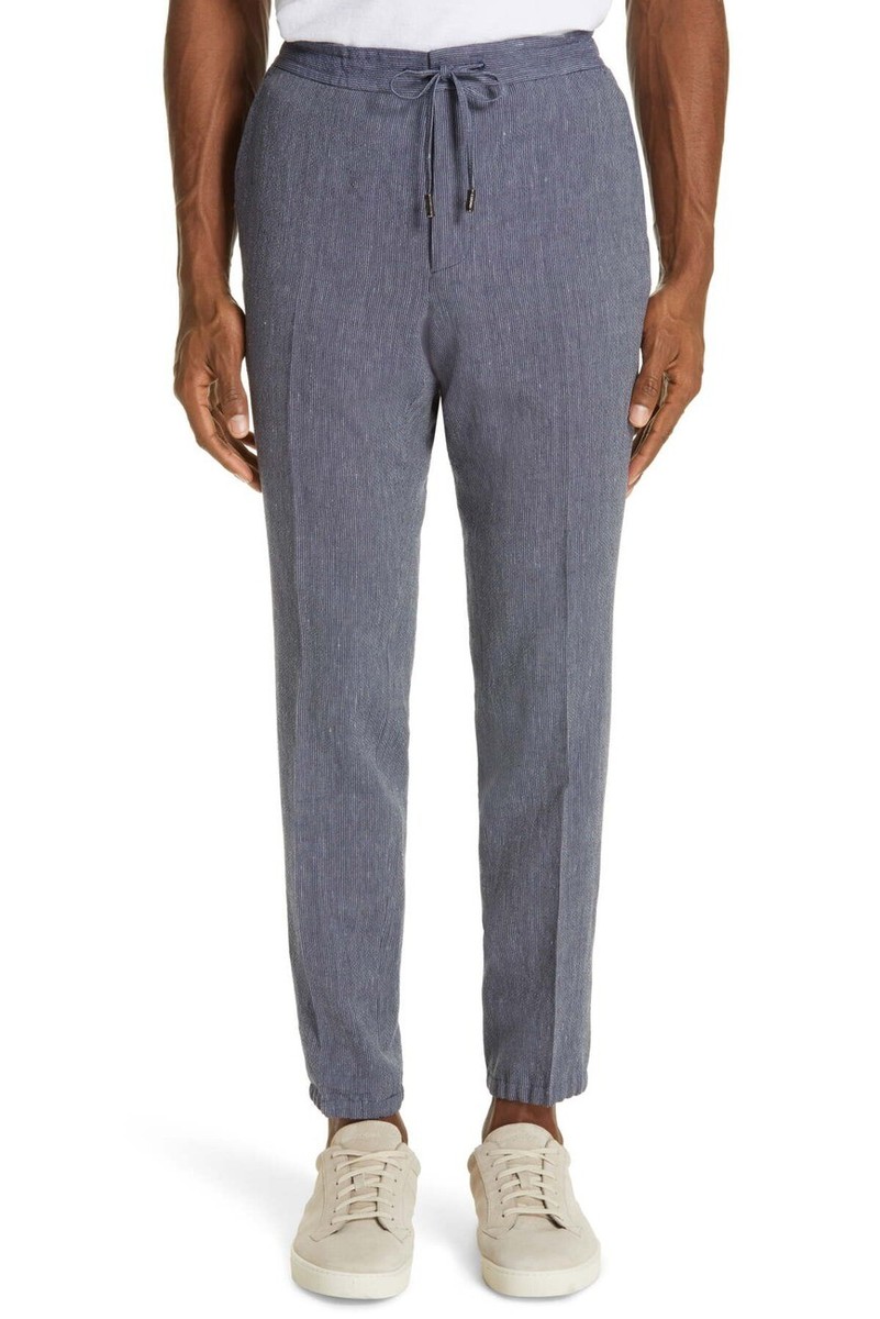 Z Zegna Men's Slim Fit Seersucker Linen & Cotton Jogger Dress Pants MSRP  $495