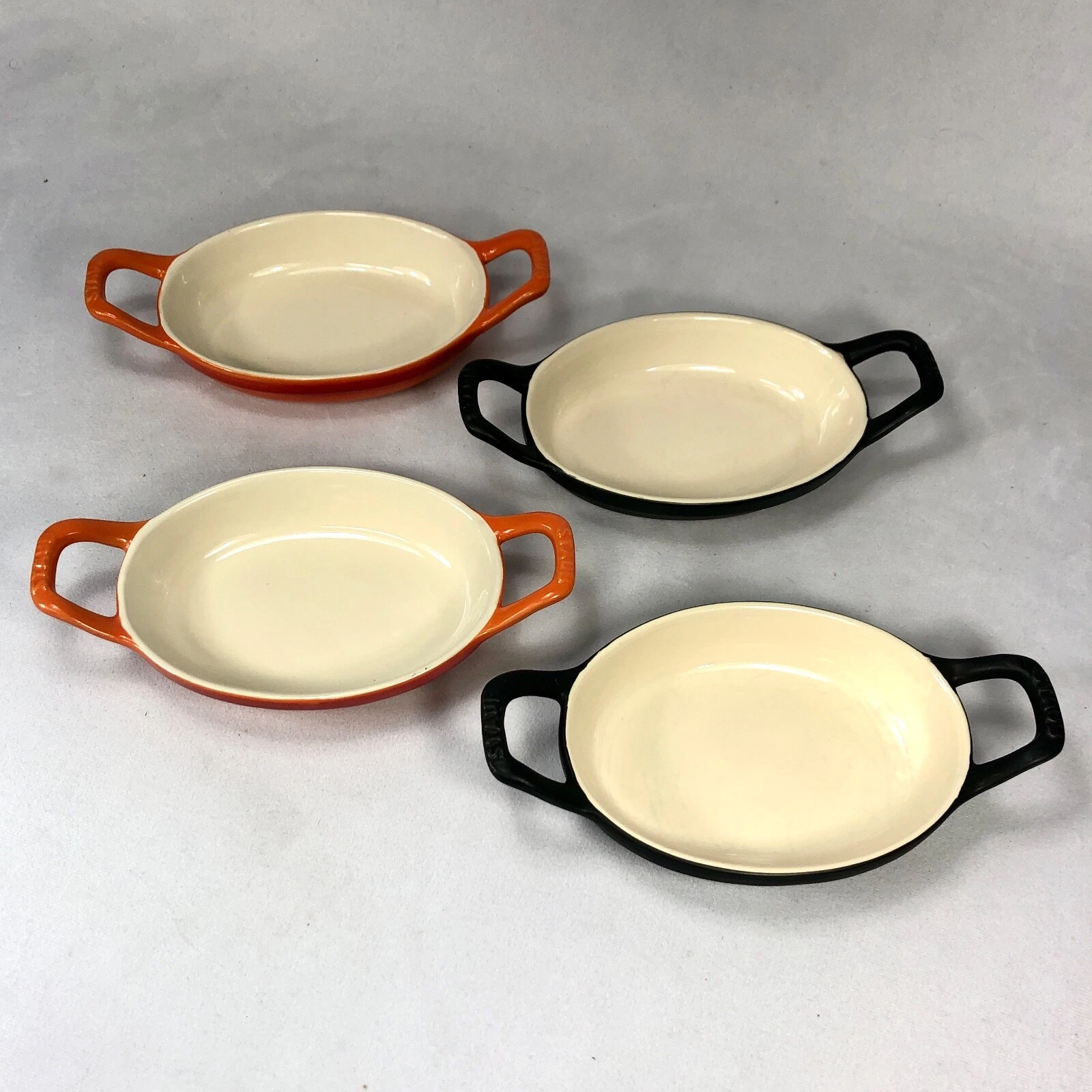 Set Of 4 STAUB Orange & Black Individual Mini Baking Dishes