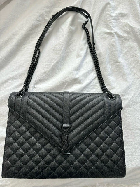 Yves St Laurent YSL Large Envelope Handbag Shoulder Bag Black