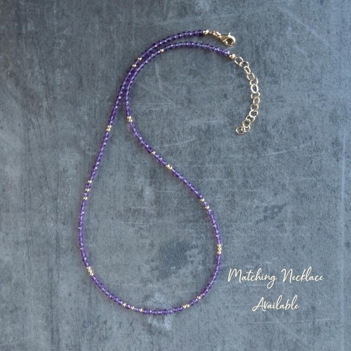 Purple Amethyst Micro Faceted Round Gold Filled Tiny Beads 18" Choker Necklace - Picture 3 of 9