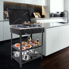 5-Burner Gas Stove Outdoor Camping Cooking BBQ Grill With 2-Tier Storage Rack