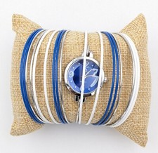 MONTRE BIJOU ADULTE FEMME BRACELETS ANNEAUX JONCS BLEU BLANC ARGENT cadran bleu