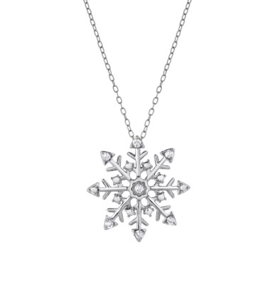 Sterling Silber 1/10 Kt. T.W. Labor Diamant Schneeflocke Anhänger Halskette