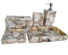 Marble Bath Set Natural Agate Resin Art Bathroom Accessories Set of 5 Piece