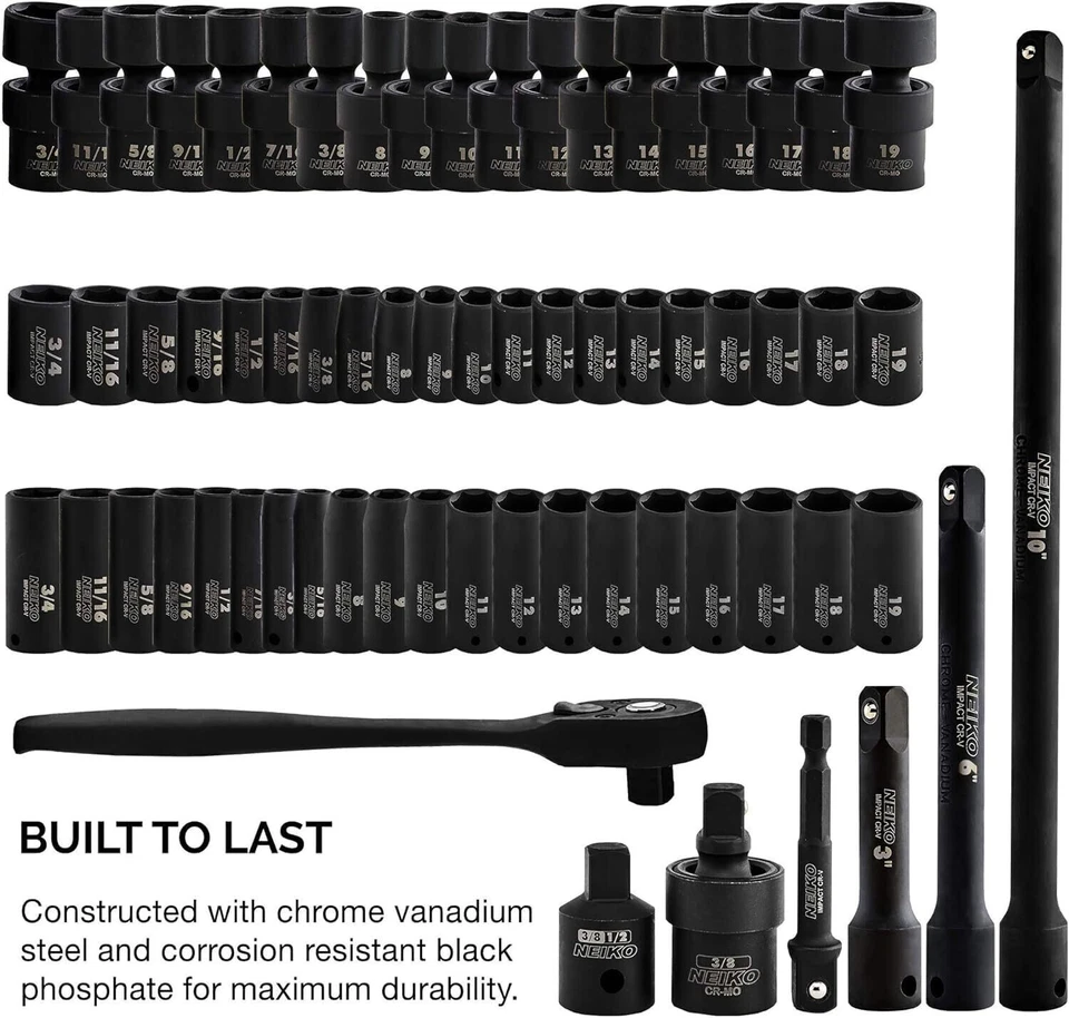 Juego de enchufes Tools 02471A 3/8”, unidad de 3/8”, 67 piezas, métrico/estándar-profundo poco profundo Foto 3 de 4