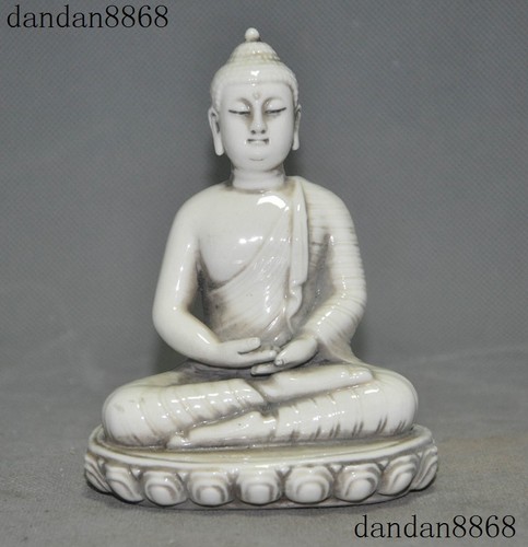 5"Tibet Buddhism Dehua White Porcelain Glaze Sakyamuni Shakyamuni Buddha Statue