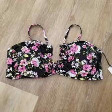 NWT Shade  Shore Black Floral Print Bikini Top Size XL