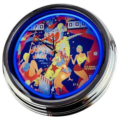 N-0403 Flipper Jumping Jack Gottlieb Neonuhr Esszimmer Uhr Wohnzimmer Game Room