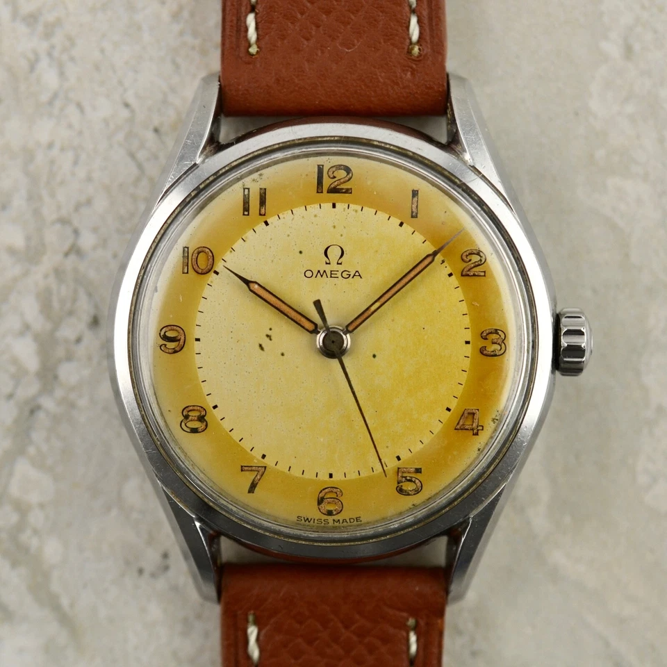 Vintage C.1953 Omega Calatrava jumbo tropical dial ref. 2792-2 Ω 283 steel watch