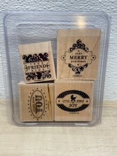 Stampin' Up Wood Mounted Rubber Stamps Christmas Mix Set Of 4