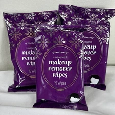 Groovi Beauty Unscented Makeup Remover Wipes 15 Wipes X 3, 45 Total