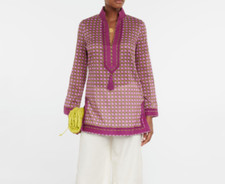 TORY BURCH Printed Tory Tunic 3d Checkered Logo Lilac Small Purple (NewWTags)