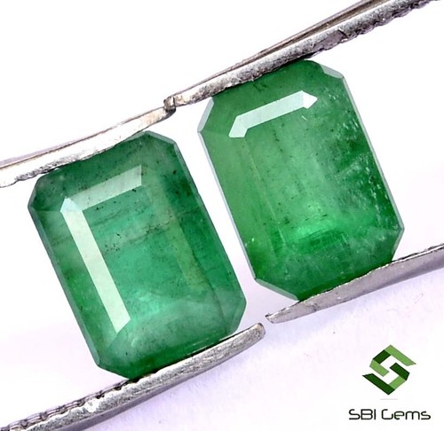 7x5 mm Certified Natural Emerald Octagon Cut Pair 2.31 Cts Untreated Gemstones - Picture 4 of 6
