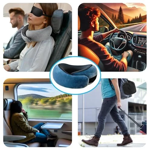 Travel Neck Pillow for Airplanes, 100% Pure Memory Foam Travel Pillow, 360°
