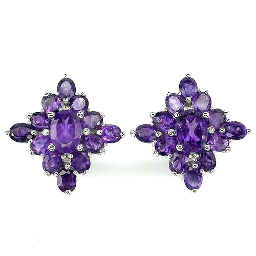Sterling Silver Earrings Amethyst Genuine Natural Mined Gems Stud Design - Picture 9 of 24