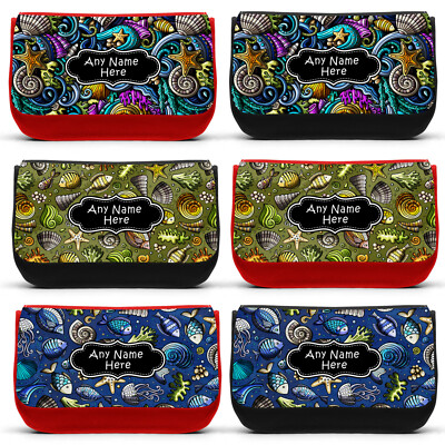 Personalisiertes Federmäppchen Sea Life Kritzeleien Name Schule Schreibwaren Schminktasche Geschenk