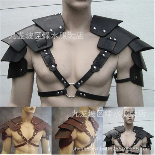 Medieval Warrior PU Leather Shoulder Armor Chest Harness Rivet Shoulder Guard - Picture 2 of 12