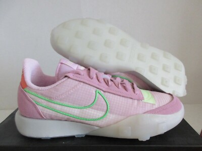 WMNS NIKE WAFFLE RACER 2X LT ARCTIC PINK-POISON GREEN SZ 10 [CK6647-601]