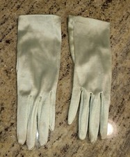 Vintage Womens One Size Green Satin Stretch Gloves Formal