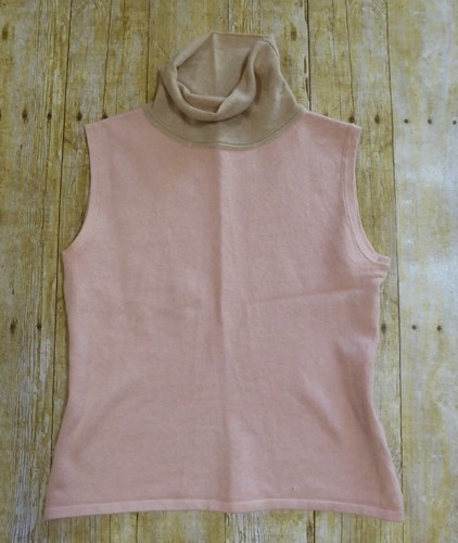 Casch Vintage 90s Turtleneck Knit Tank Top Ramie Cashmere Blend Pink Beigh Small - Picture 10 of 10
