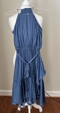Loft Blue Trapeze Dress With Tie- S