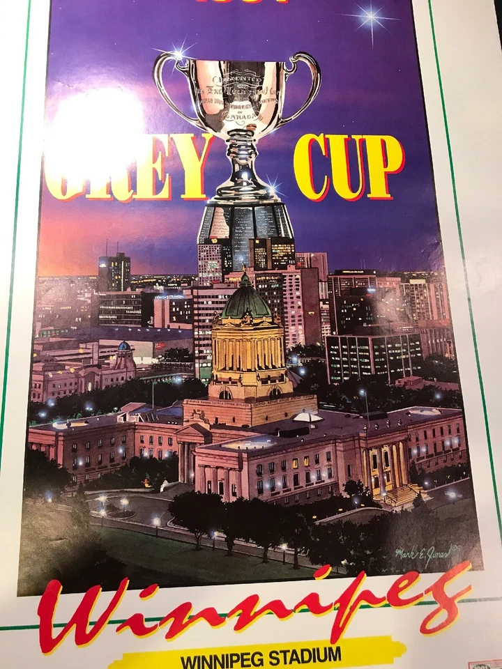 Póster blanco RARO Winnipeg - 1991 Grey Cup Champions Póster Spalding CFL P1 Foto 4 de 4