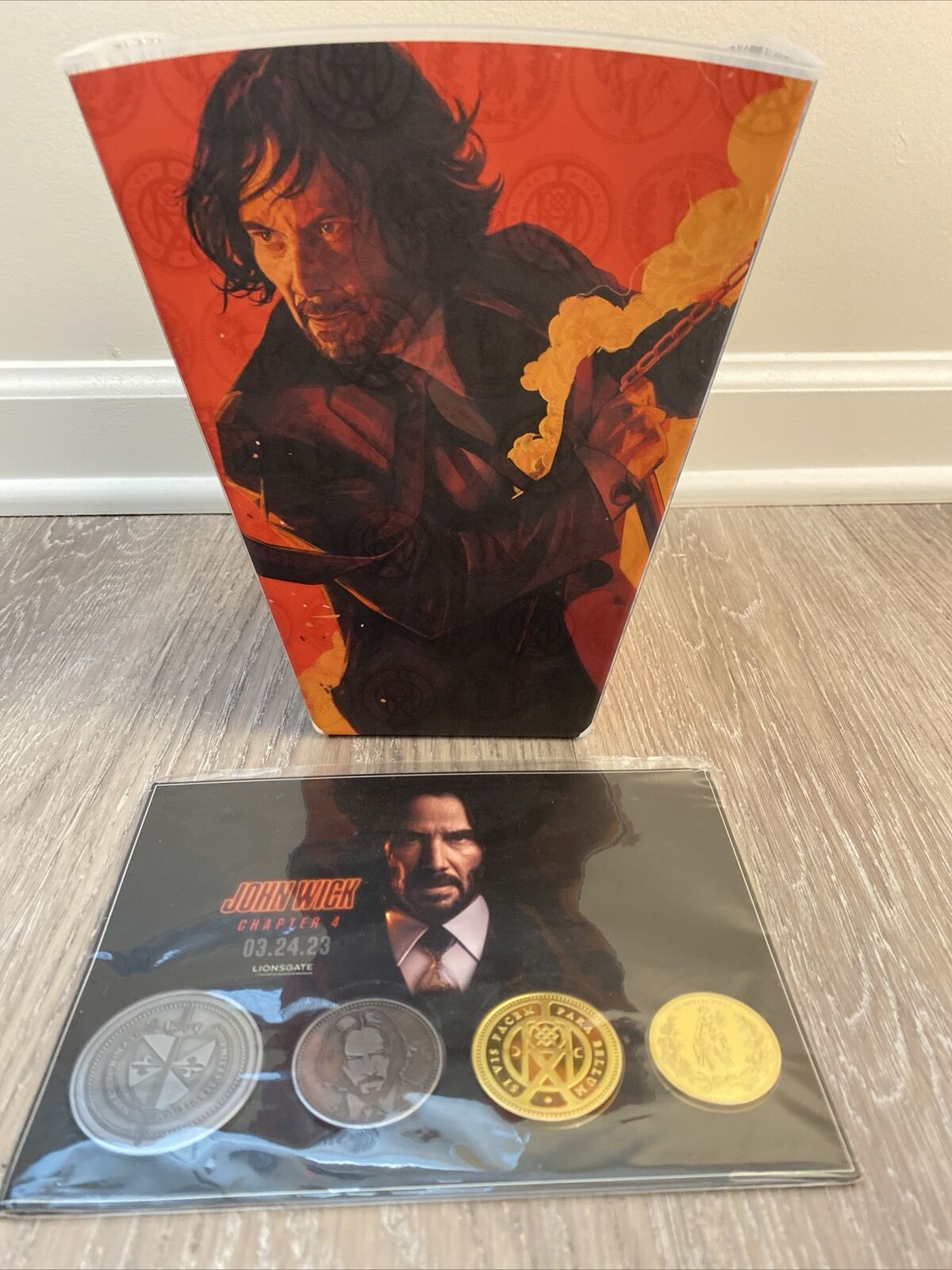 AMC Theater John Wick 4 Popcorn Bucket + 4 Collectible Metal Coins NEW