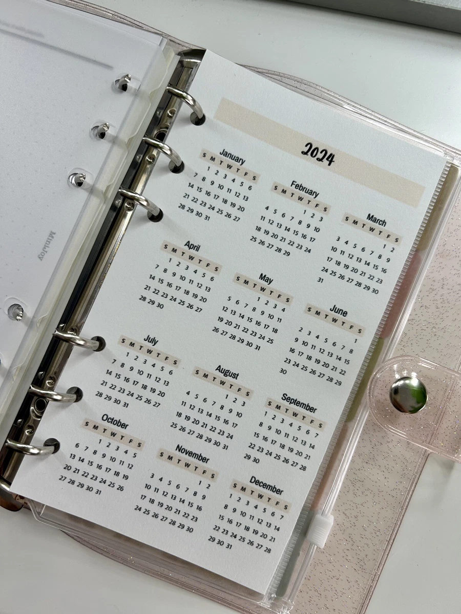 Calendar 2024 Year-at-a-glance Agenda Insert Dashboard, Top Cover, Personal  Size | eBay