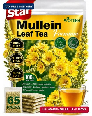 65 Count Value Pack Premium Mullein Leaf Tea Bags - 100% Pure Natural Herbal ...