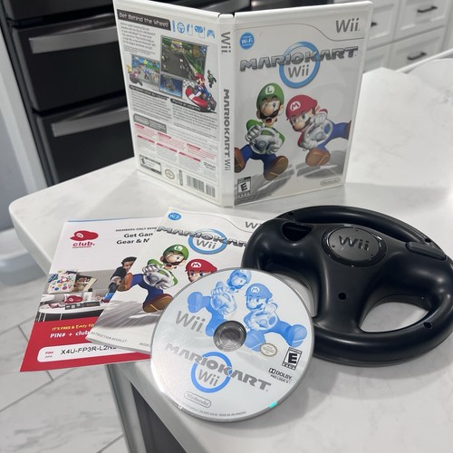Mario Kart Wii (Nintendo Wii, 2008) Complete CIB w/ Manual & Wii Wheel Tested