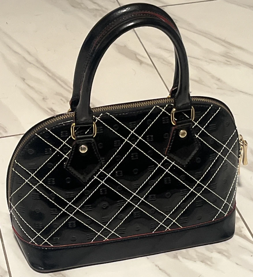 Bolso de Mano Arcadia Negro Charol Cúpula con Correa Borde Rojo Italia Foto 3 de 4