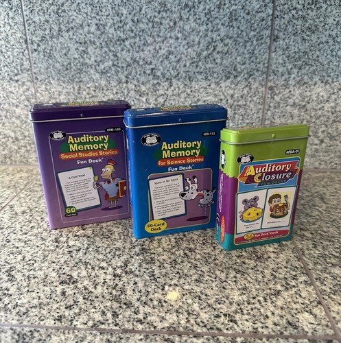 Set of 3 Super Duper Fun Deck Tins Auditory Memory & Auditory Closure SLP