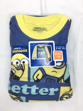 NIP Minions Boys 4/5 PJ’s Long Sleeve Pants 2pc Set Blue Size Fleece Blue