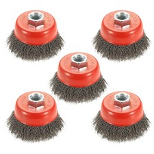 5 Pack 3 Inch Coarse Crimped Wire Cup Brush for Angle Grinder with 5/8 Inch-11 T