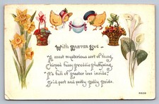 Postcard With Easter Love Chicks in Hats Basets Lillies 1919Owen Card Pub. S937