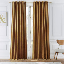 Timeper Gold Brown Pleat Back Tab Velvet Curtains W52 X L84 Inches 2 Panels