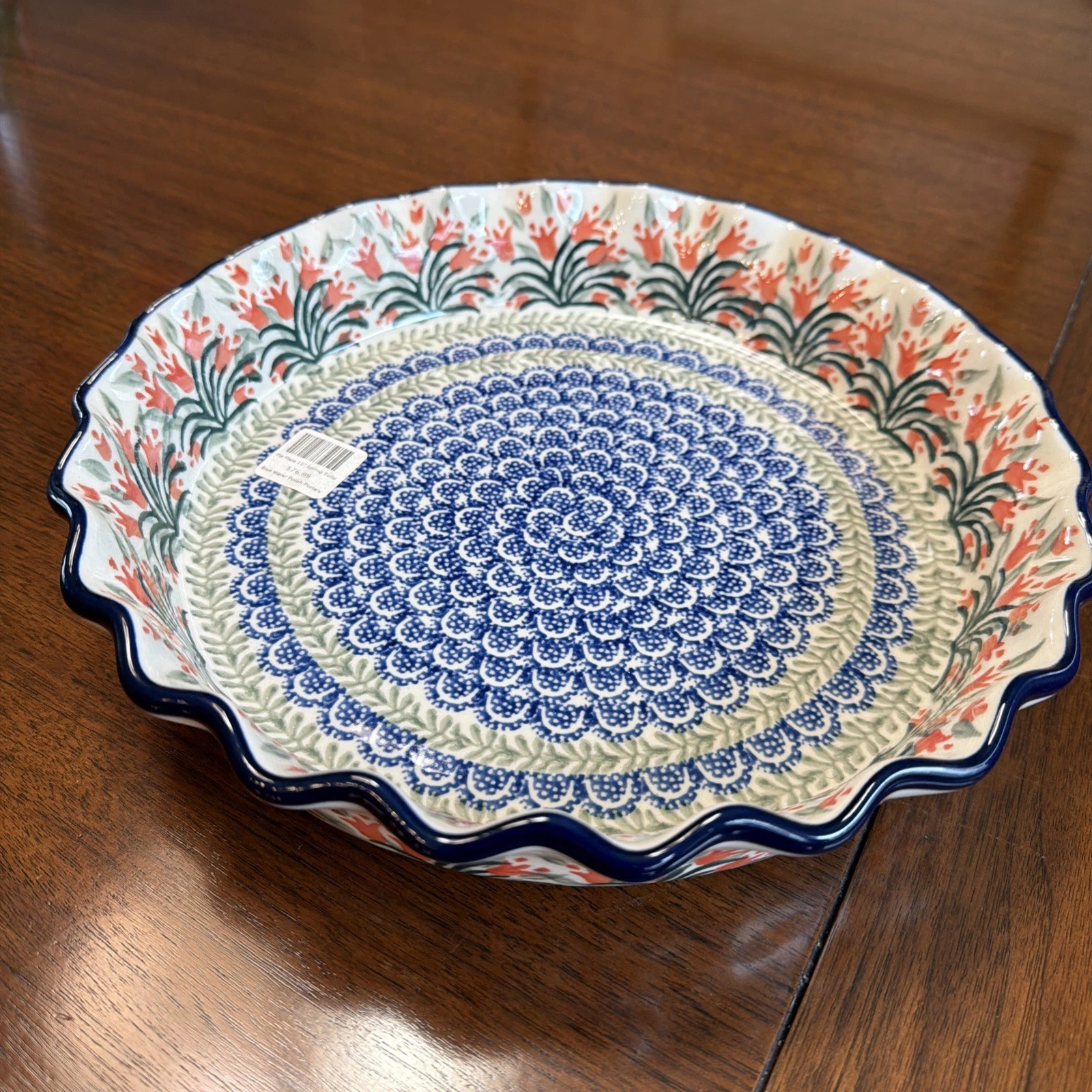 Polish Pottery Pie / Quiche Dish Fluted Edge 10" - Spring Tulip Pattern