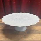 Gorgeous Vintage Fenton Spanish Lace Light Blue Milk Glass Cake Stand Excellent!