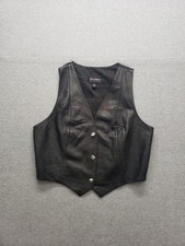 Wilsons Leather Women Vest L Black Leather Snap Front Closure Sleeveless V Neck