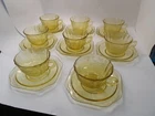 Set Of 8 Depression Era Federal Glass Amber Madrid Coffee Cups & Saucers