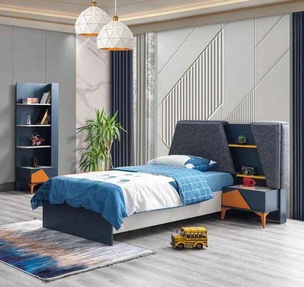 Schlafzimmer Jugendzimmer Set Kinderzimmer Bett Nachttisch Buecherregal Blau-image